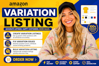 do amazon variation listing, bulk listing and fix parent child listing issues