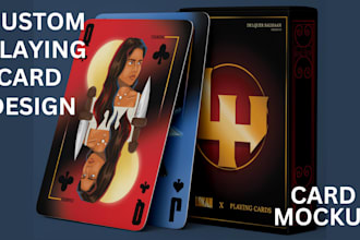 design custom playing card game, 52 card deck, poker card, poker chip, blackjack