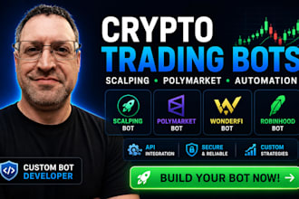 develop crypto trading bot, scalping bot, polymarket bot, wonderfi robinhood bot