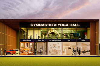 3d modern fitness gym interior,exterior,music room,sand art,salon,spa,craft room