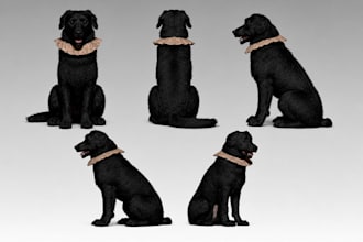do realistic 3d dog modeling, pet modeling, dog fur model and dog logo