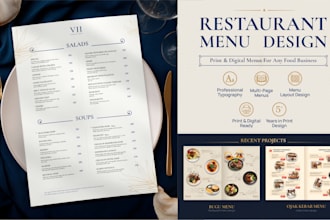 design a professional restaurant menu for cafe, bar or hotel