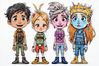 design a unique doodle style nft art, cartoon character,