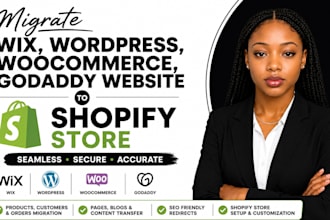 migrate wix to shopify, wordpress woocommerce godaddy website to shopify store