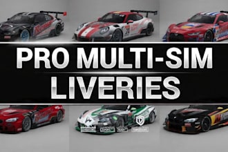 create professional iracing, assetto corsa, acc, ams2, and lmu racing liveries
