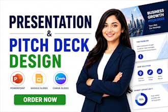 design powerpoint presentation, pitch deck and google slides with canva slides