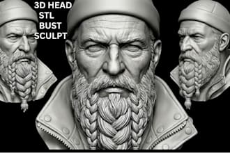sculpt realistic 3d head bust, facelikeness, full body character for 3d printing