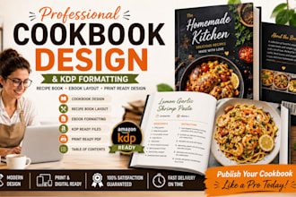 create professional cookbook recipe book design, ebook layout and KDP formatting