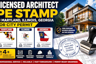 licensed architect pe stamp in maryland, illinois, georgia for city permit