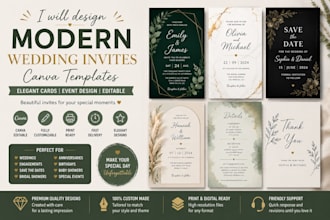 design modern wedding invites, canva template, elegant event cards