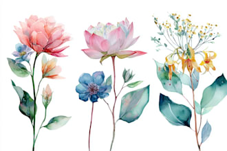 draw beautiful botanic flower floral watercolor illustration
