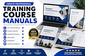 create, design pdf training course manual, course content, workshop, user guide