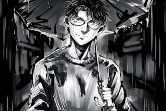 draw a high quality cinematic anime ink illustration