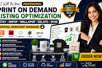 print on demand listing optimization etsy depop wallapop gelato spod VA manager