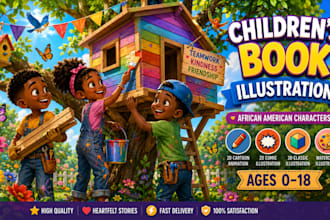 illustrate children story book illustration, kids book characters, cover design
