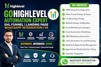 be gohighlevel automation expert ghi funnel landing page whatsapp integration VA