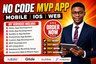 build a no code mvp mobile app, ios app and web app with bubble, adalo