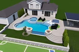 create realistic 3d swimming pool design and backyard rendering