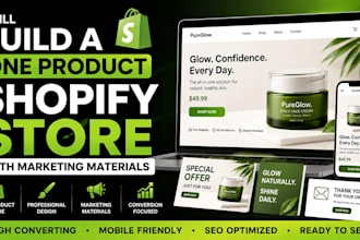 build a one product shopify store with marketing materials included