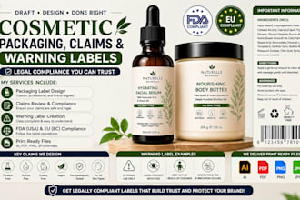 draft cosmetic packaging, claims, and warning labels for legal compliance
