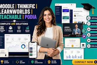 set up your moodle thinkific learnworlds teachable podia website