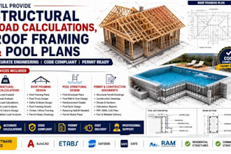 design roof trusses beams pool plans structural framing load calculations