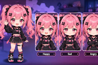 design a custom chibi pngtuber with multiple expressions for streamers