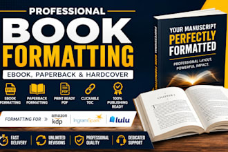 format ebook manuscript for amazon KDP, ingramspark, lulu, epub and print book