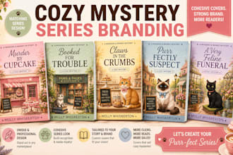 design a cozy mystery series book cover branding package