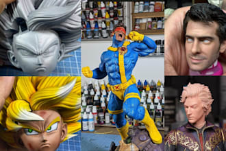 3d print and paint miniature painting anime action bust head model mini painting