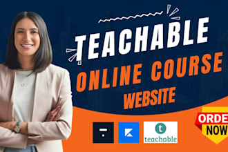 setup, design teachable website upload course on teachable online course website