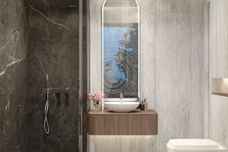 design modern luxury bathroom interior with realistic 3d rendering