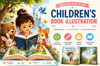 create children picture book illustrations, storybook art, and KDP book covers