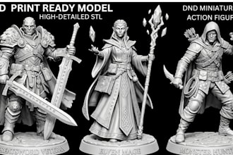 sculpt 3d dnd miniature, action figure, figurine and creature for 3d printing
