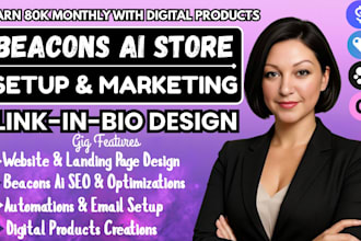 do beacons ai store setup,website and link in bio design,email funnel automation