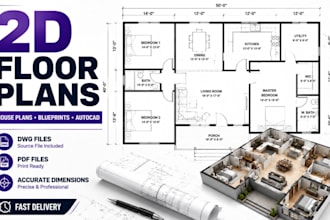 design 2d floor plans, house plans, blueprints and autocad drawings