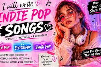 compose and produce indie pop, teen pop song, electropop, synth pop for you