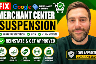 fix google merchant center suspension, misrepresentation gtin and claim website