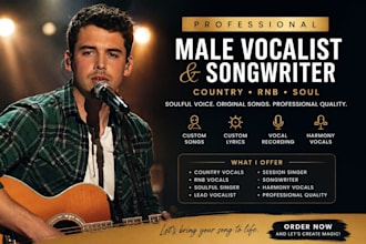 male country singer songwriter soulful rnb singer lead vocalist for custom songs