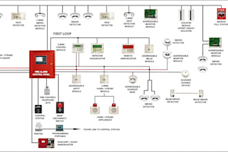 fire alarm design drawings, device placement, voltage drop and riser diagrams