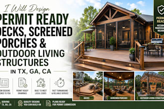 design permit ready decks, screened porch outdoor living structures in tx, ga,ca