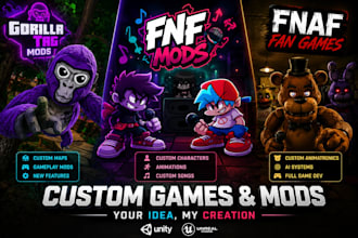 create custom gorilla tag, gtav, fnaf fan games, and fnf mods with features