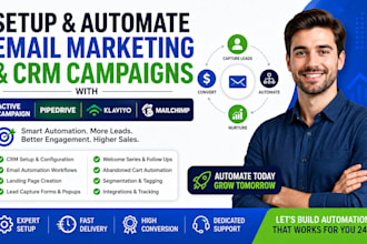 setup automation campaign via activecampaign pipedrive klaviyo mailchimp landing