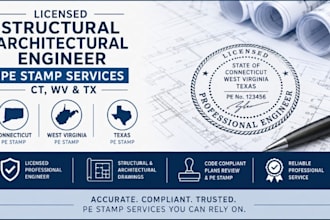 licensed structural architectural engineer pe stamp services for ct, wv and tx