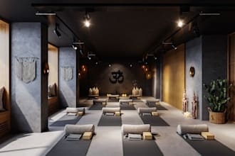 do cgi yoga room, 3d fitness center, massage room, sauna room, spa room, hotroom