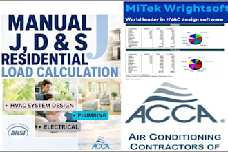 do manual j, s, d calculation hvac design and mep for city permit
