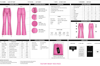 create tech packs for lace up pants cargo pants joggers and fashion bottoms