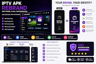 create iptv apk rebrand with panel and full customization