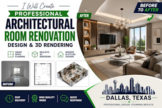 create professional architectural room renovation design  3d rendering dallas