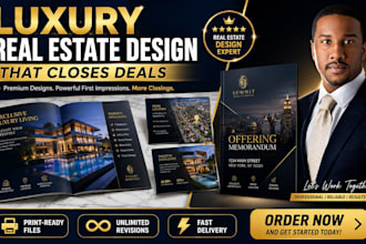 design luxury real estate brochure, offering memorandum, aerial map